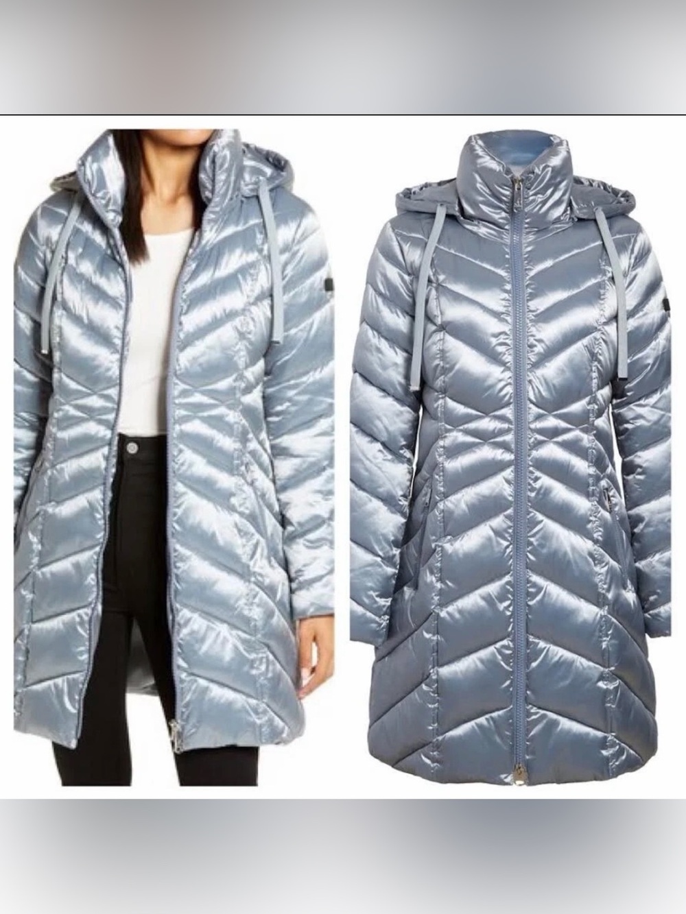 Sam Edelman Color Gray Quilted Hooded Puffer Jacket Size L